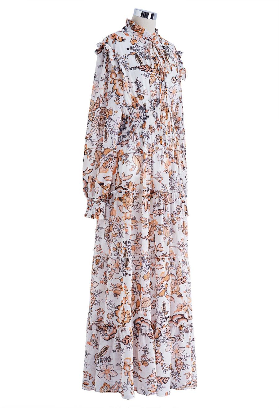 Darling Autumn Scenery Tie Neck Maxi Dress