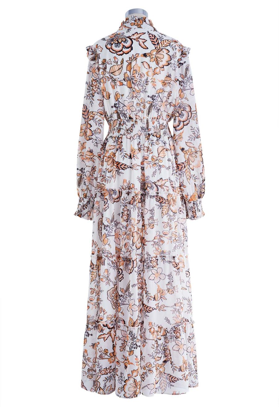 Darling Autumn Scenery Tie Neck Maxi Dress