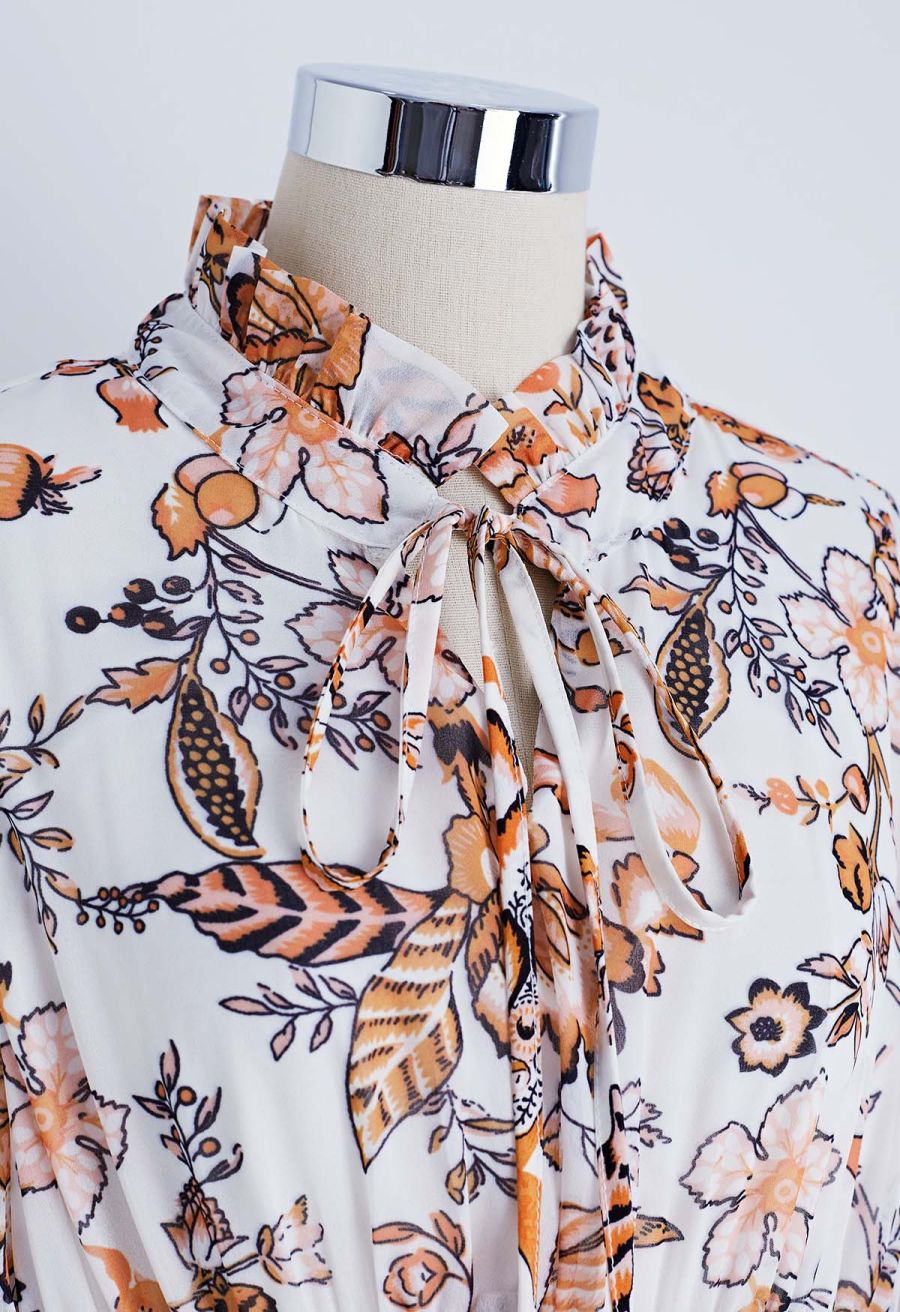 Darling Autumn Scenery Tie Neck Maxi Dress