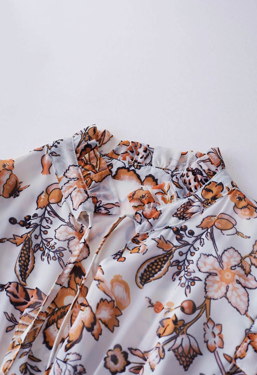 Darling Autumn Scenery Tie Neck Maxi Dress