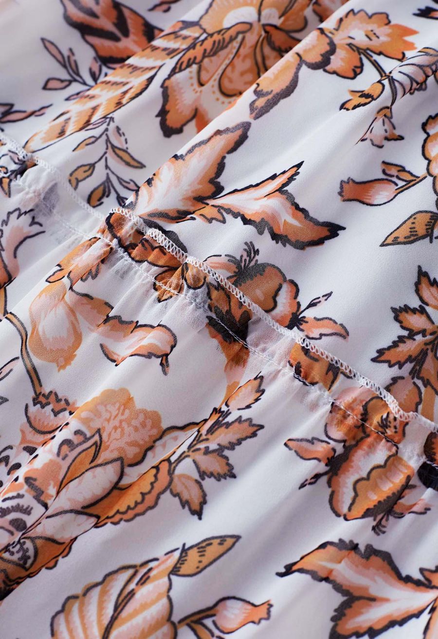 Darling Autumn Scenery Tie Neck Maxi Dress