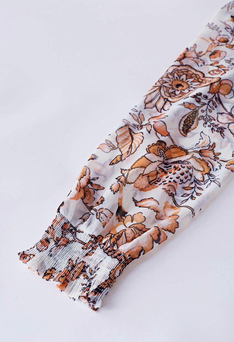 Darling Autumn Scenery Tie Neck Maxi Dress