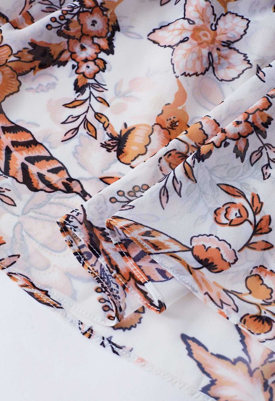 Darling Autumn Scenery Tie Neck Maxi Dress