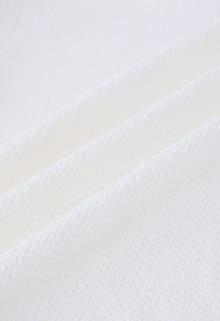 3D Stitch Flower Open Front Knit Cardigan in White