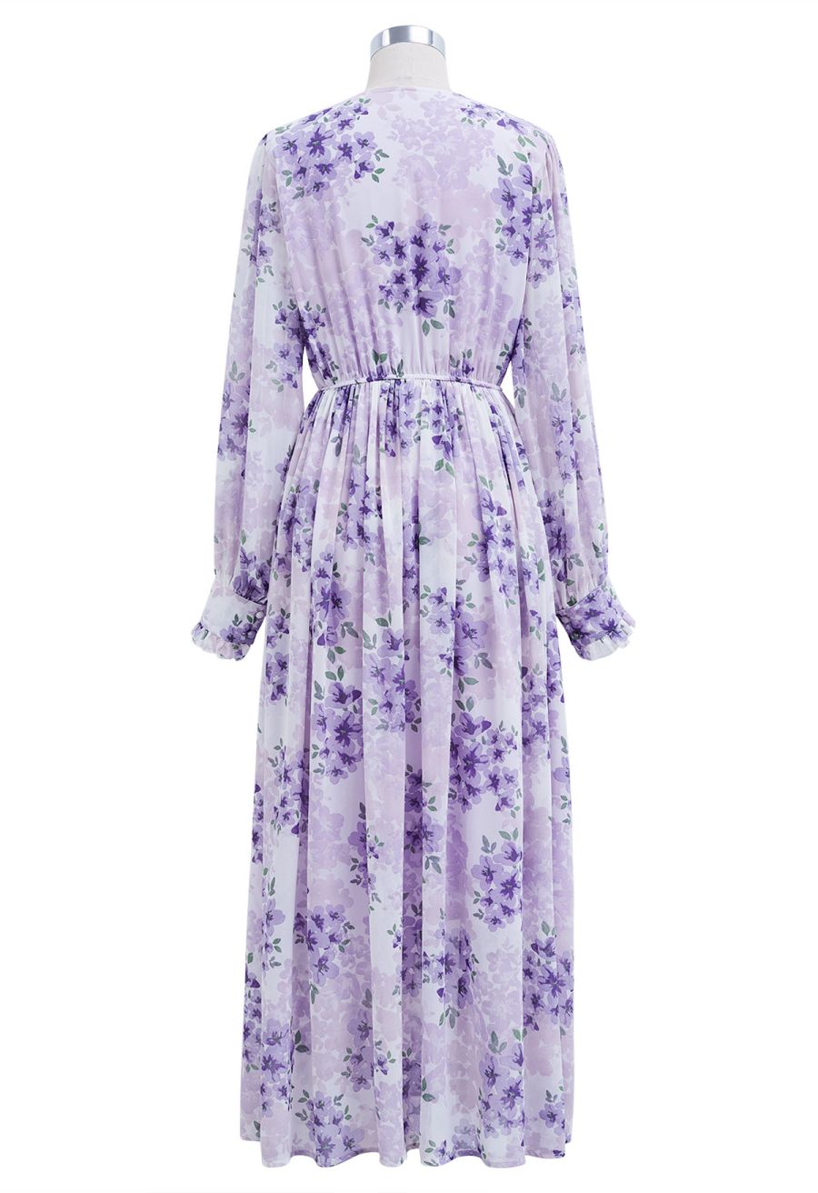 Delicate Floral Shirred Maxi Dress in Lilac
