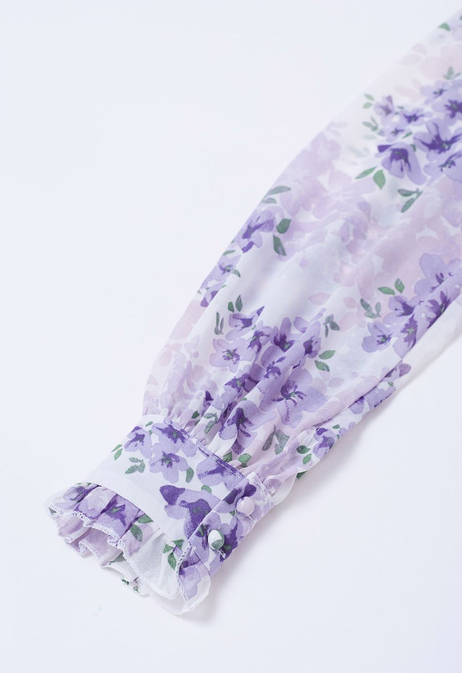 Delicate Floral Shirred Maxi Dress in Lilac