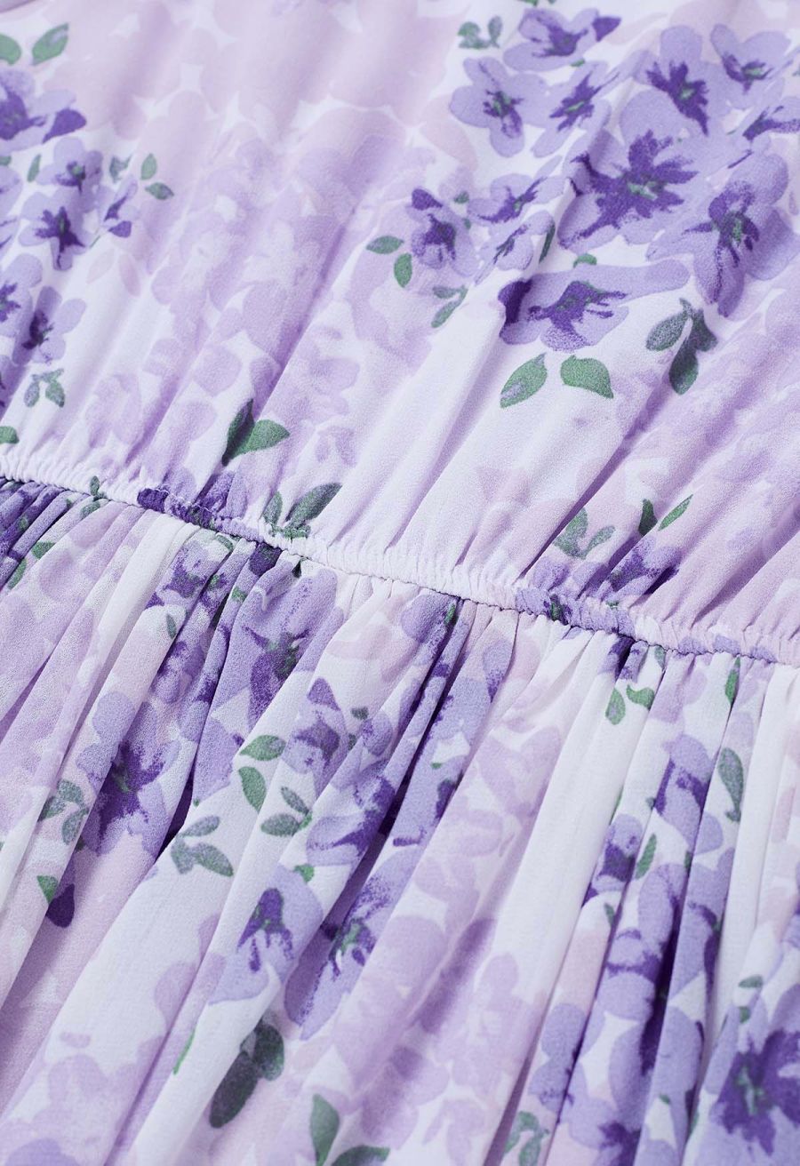 Delicate Floral Shirred Maxi Dress in Lilac
