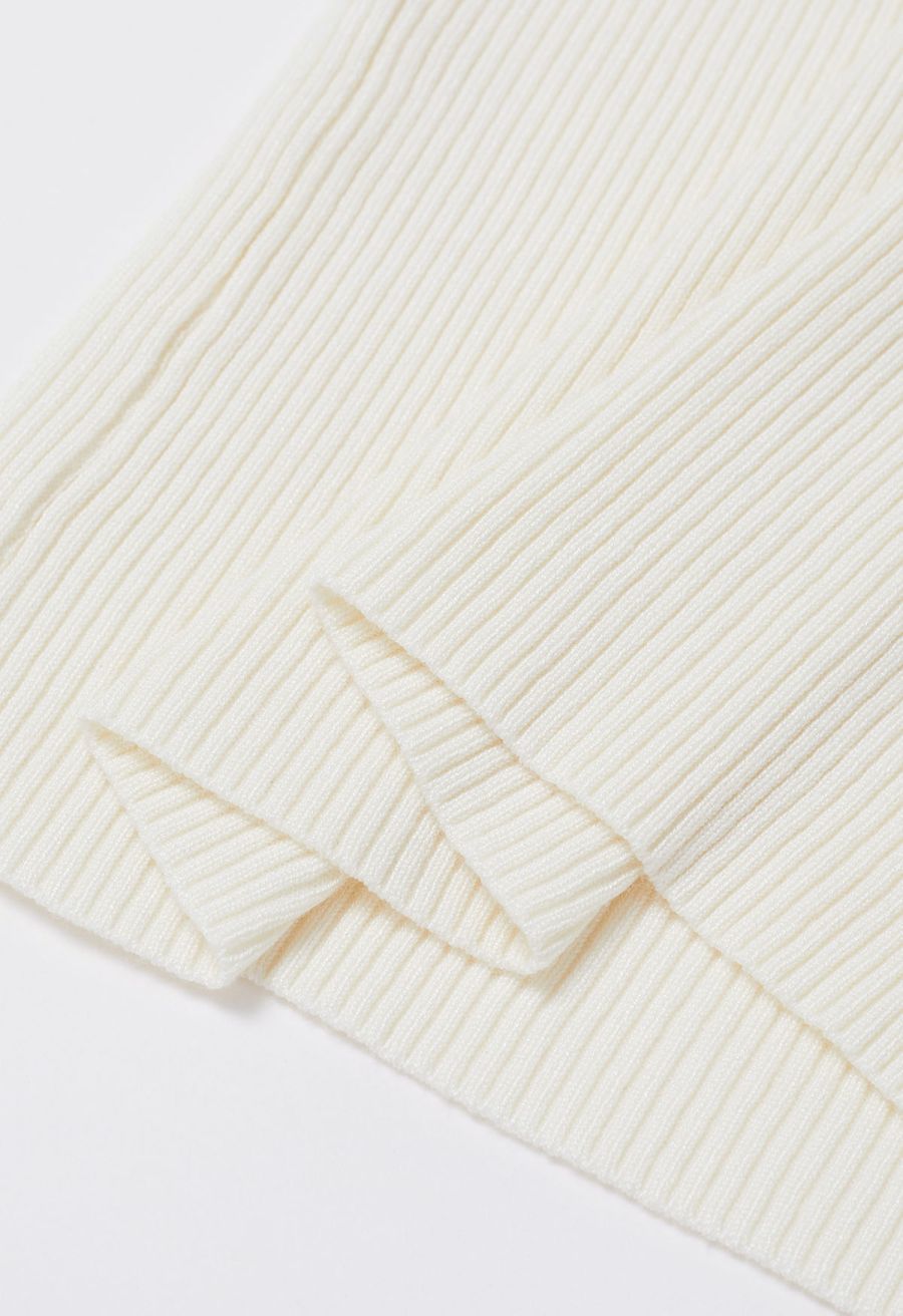 Square Neck Collared Color Block Knit Top in Cream