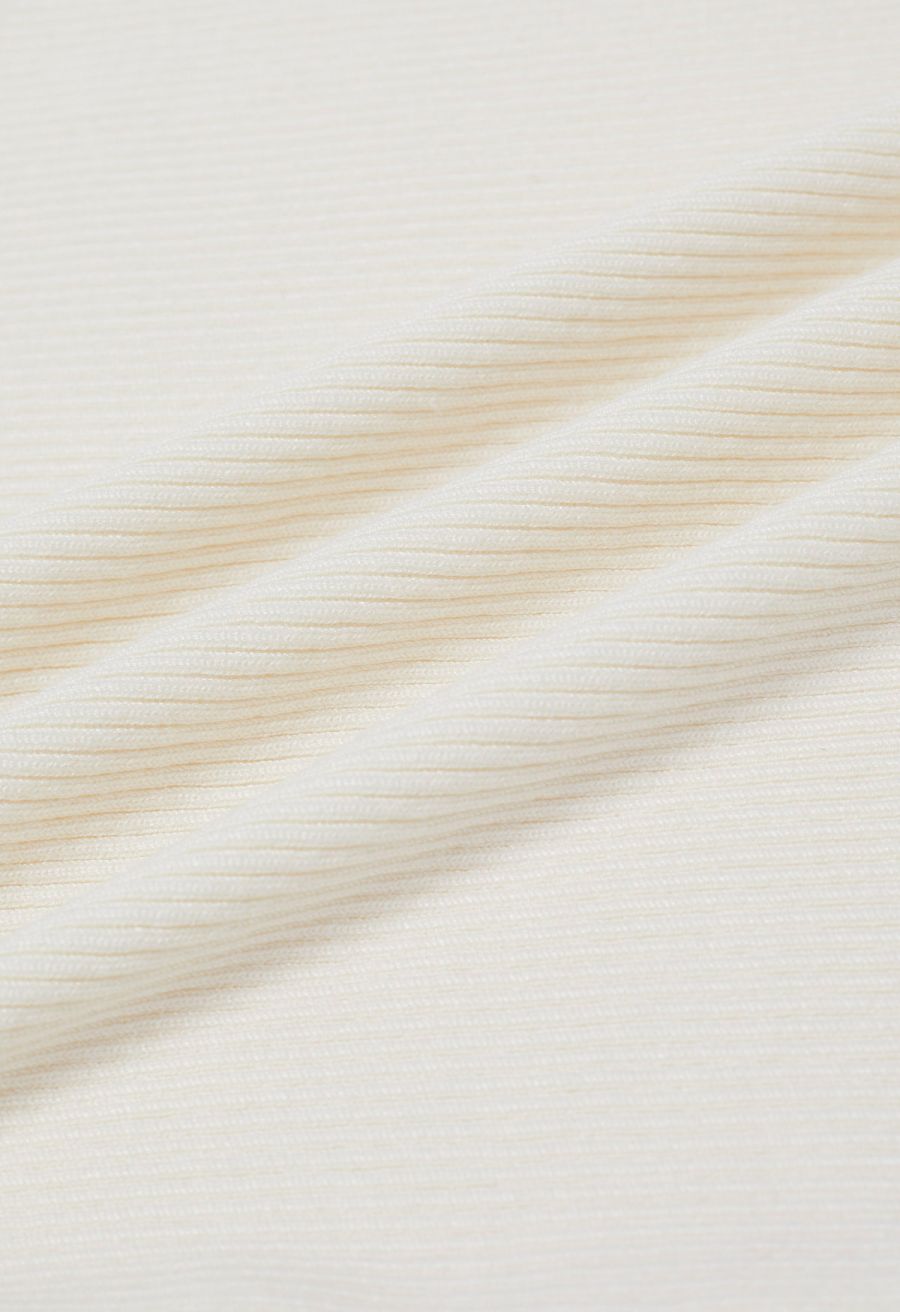 Square Neck Collared Color Block Knit Top in Cream