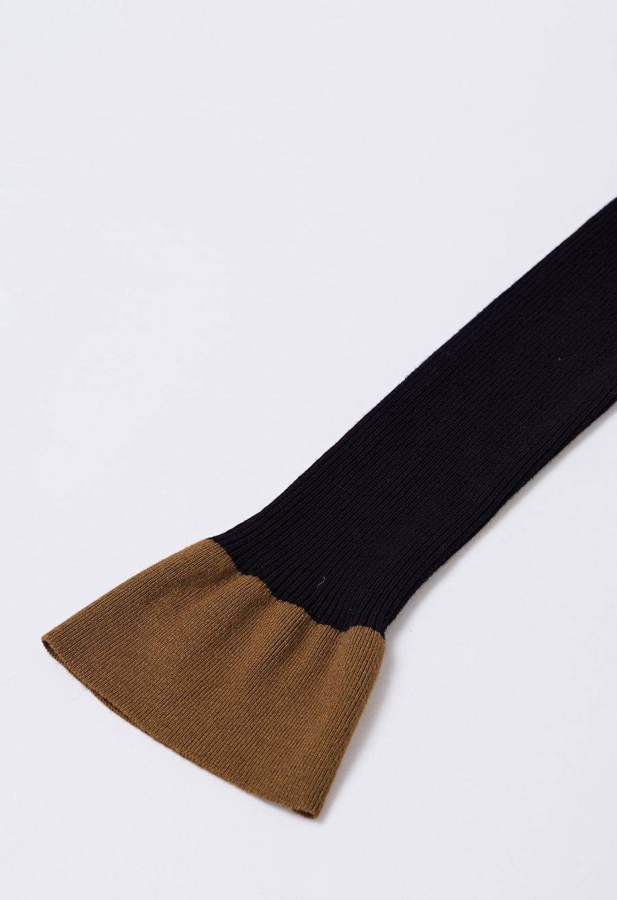 Square Neck Collared Color Block Knit Top in Black