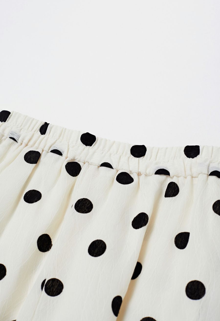 Texture Polka Dot Printed Pleated Maxi Skirt in Cream