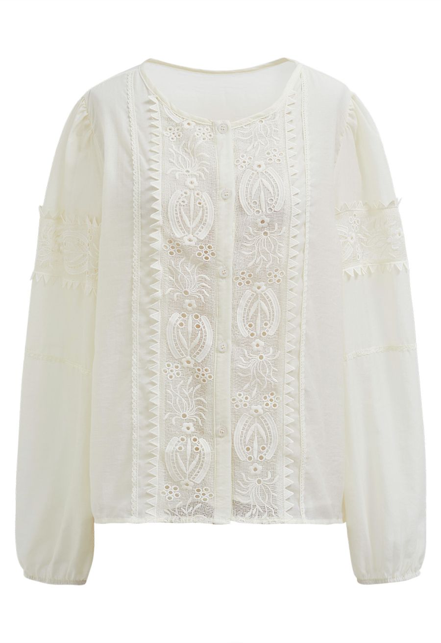 Floral Embroidery Panelled Dolly Top