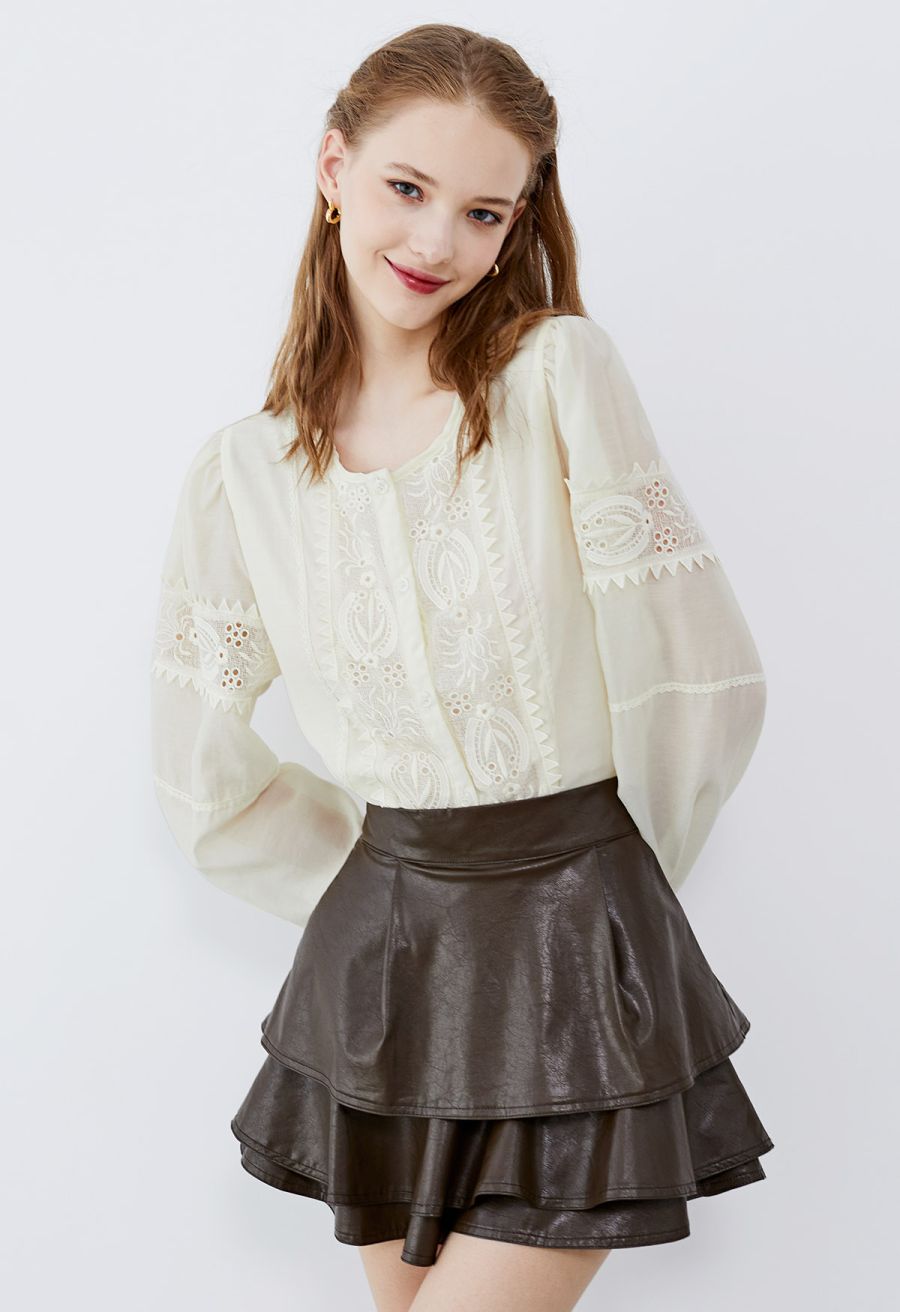 Floral Embroidery Panelled Dolly Top