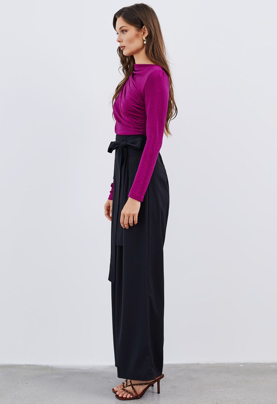 Bowknot High Waist Wide-Leg Pants in Black