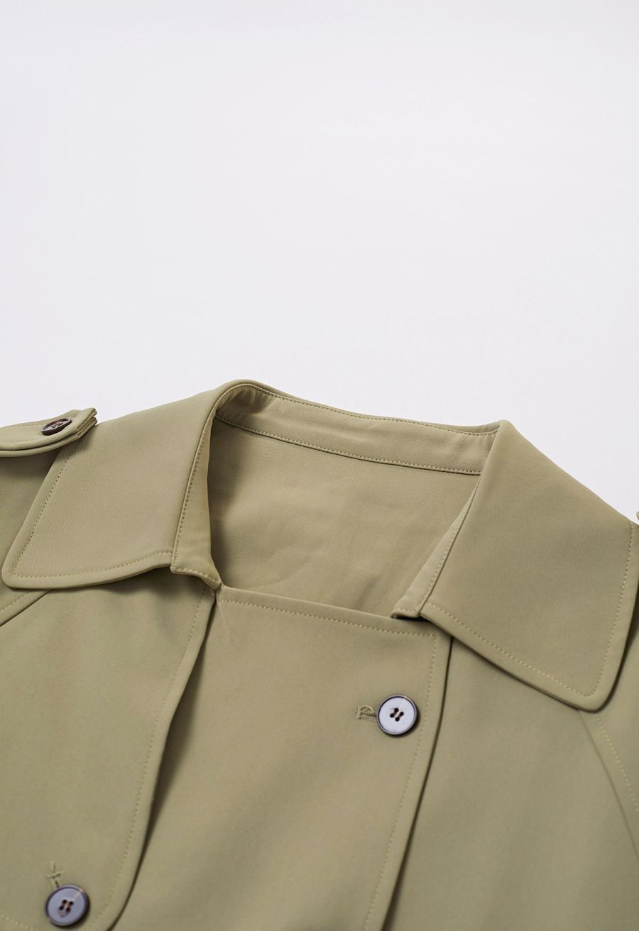 Tailored Double-Breasted Belted Trench Coat in Khaki
