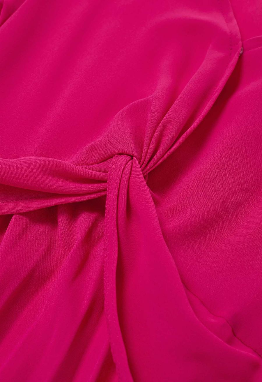 V-Neck Twisted Front Pleated Dress in Magenta