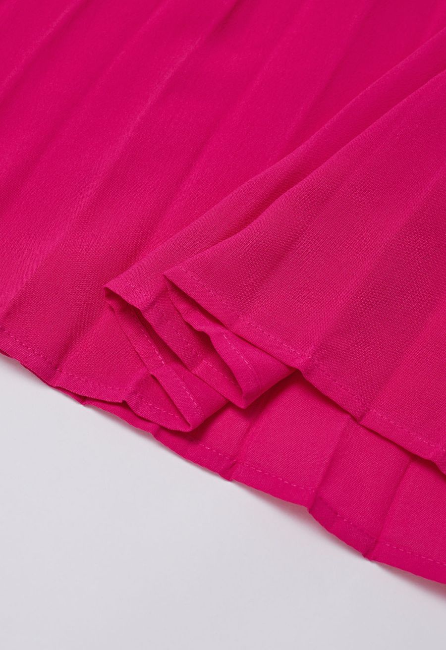 V-Neck Twisted Front Pleated Dress in Magenta
