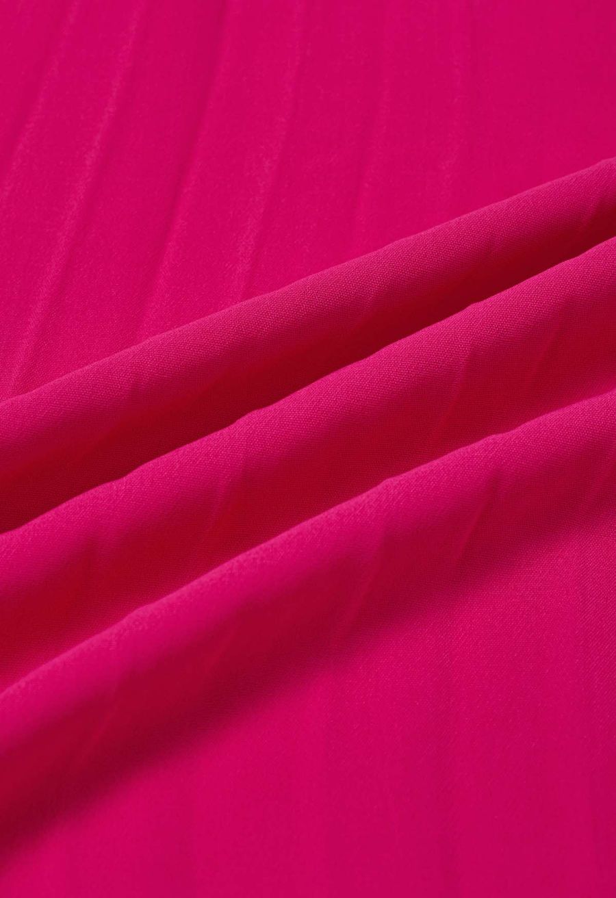 V-Neck Twisted Front Pleated Dress in Magenta