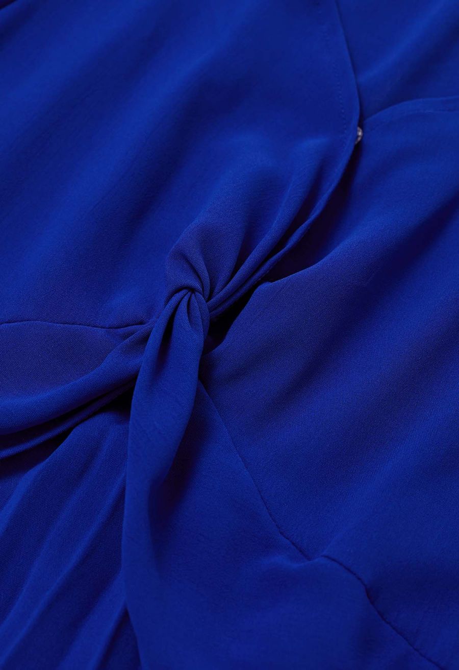 V-Neck Twisted Front Pleated Dress in Indigo