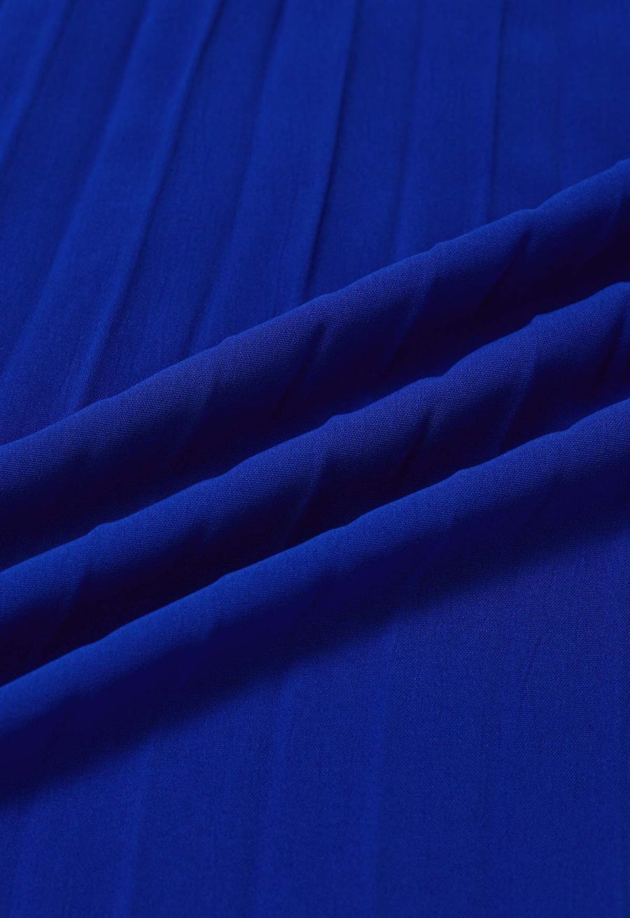 V-Neck Twisted Front Pleated Dress in Indigo
