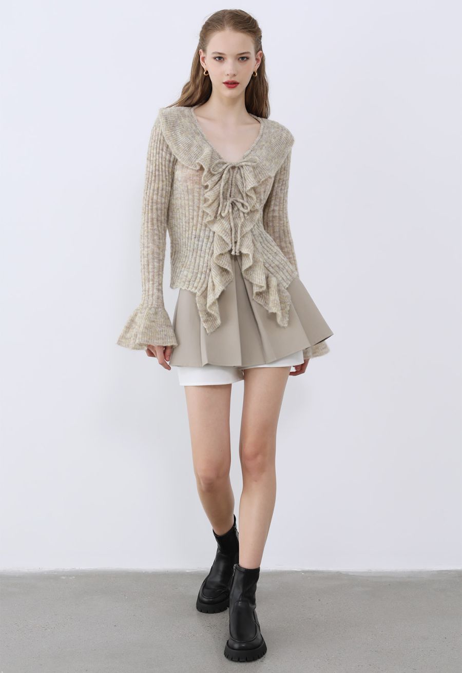 Contrast Hemline Pleated Skorts in Taupe