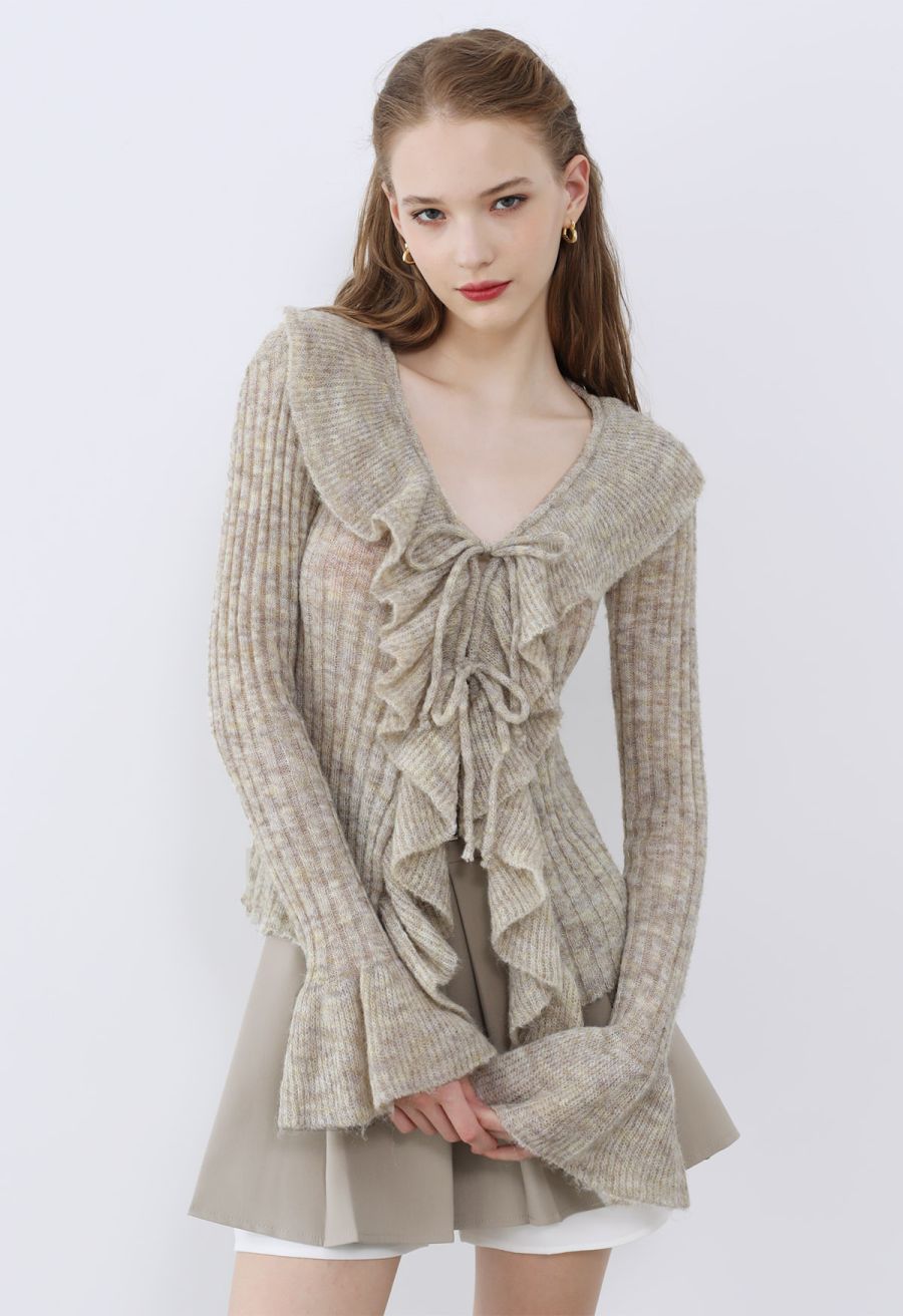 Contrast Hemline Pleated Skorts in Taupe