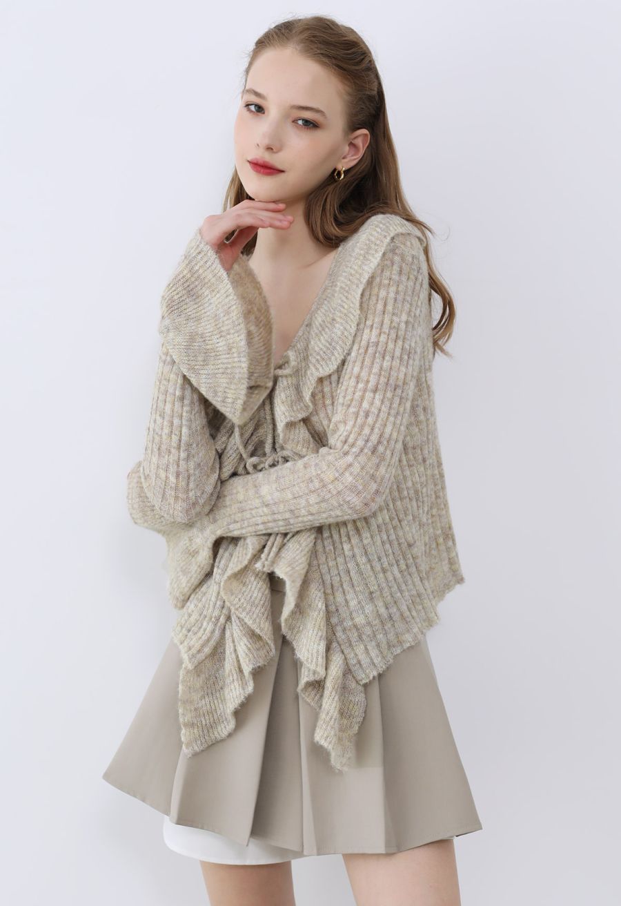 Contrast Hemline Pleated Skorts in Taupe