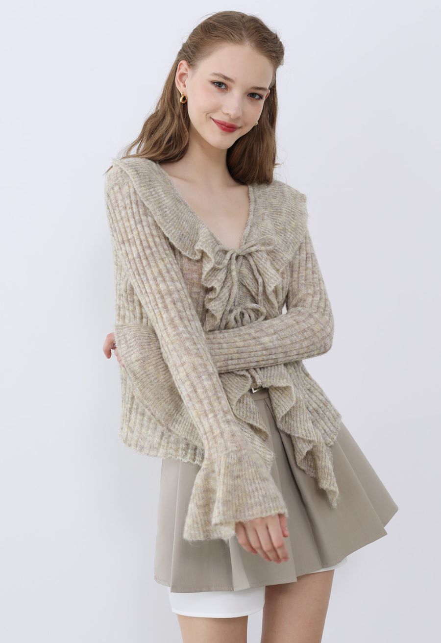 Contrast Hemline Pleated Skorts in Taupe