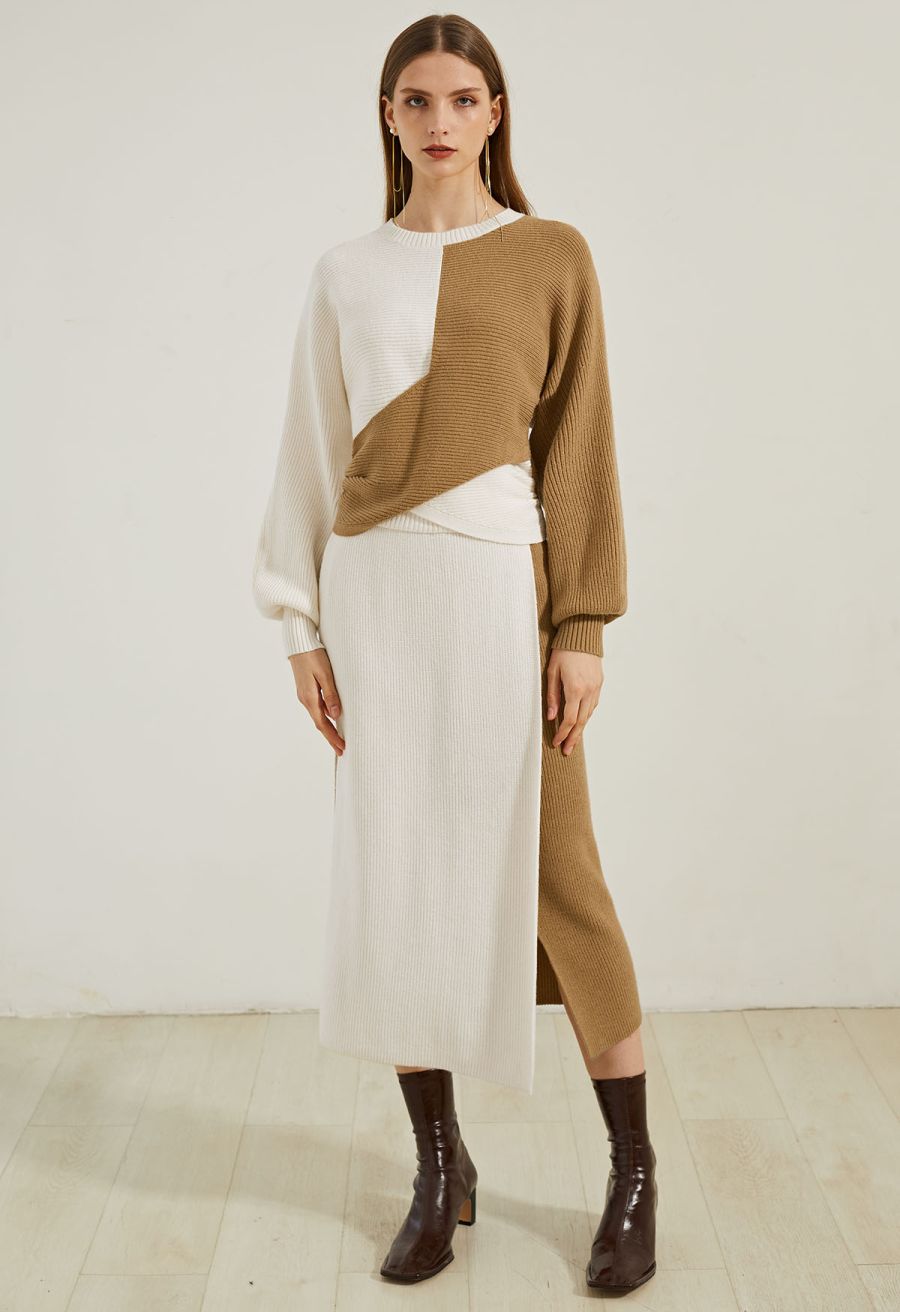 Two-Tone Flap Knit Skirt