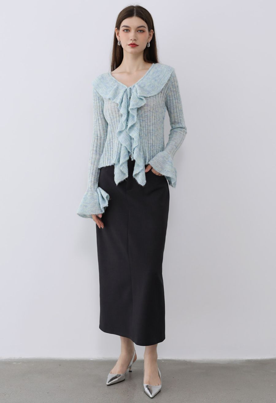 Slit Back Belted Maxi Skirt in Black