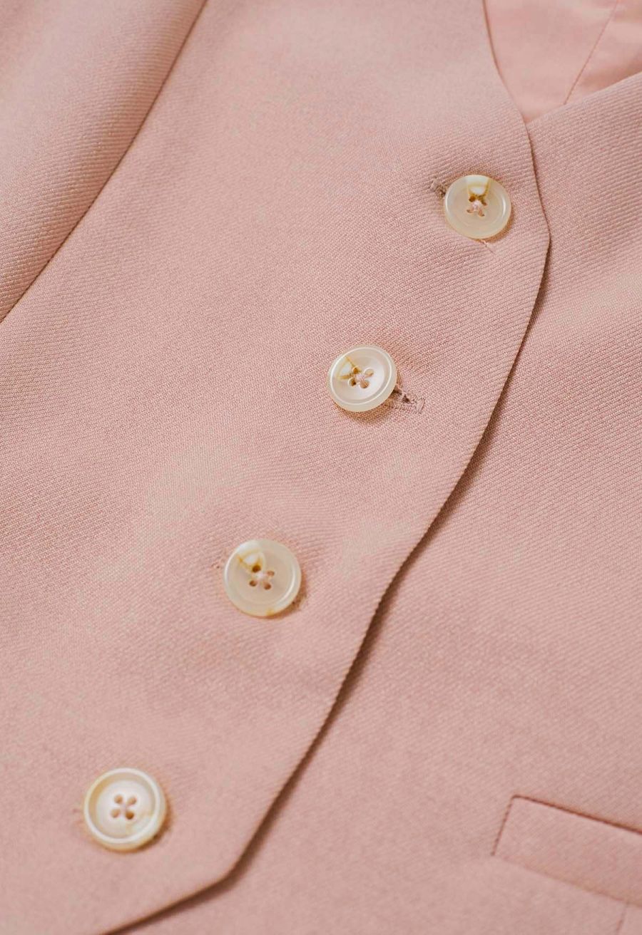 V-Neck Welt Pocket Buttoned Vest Blazer in Pink