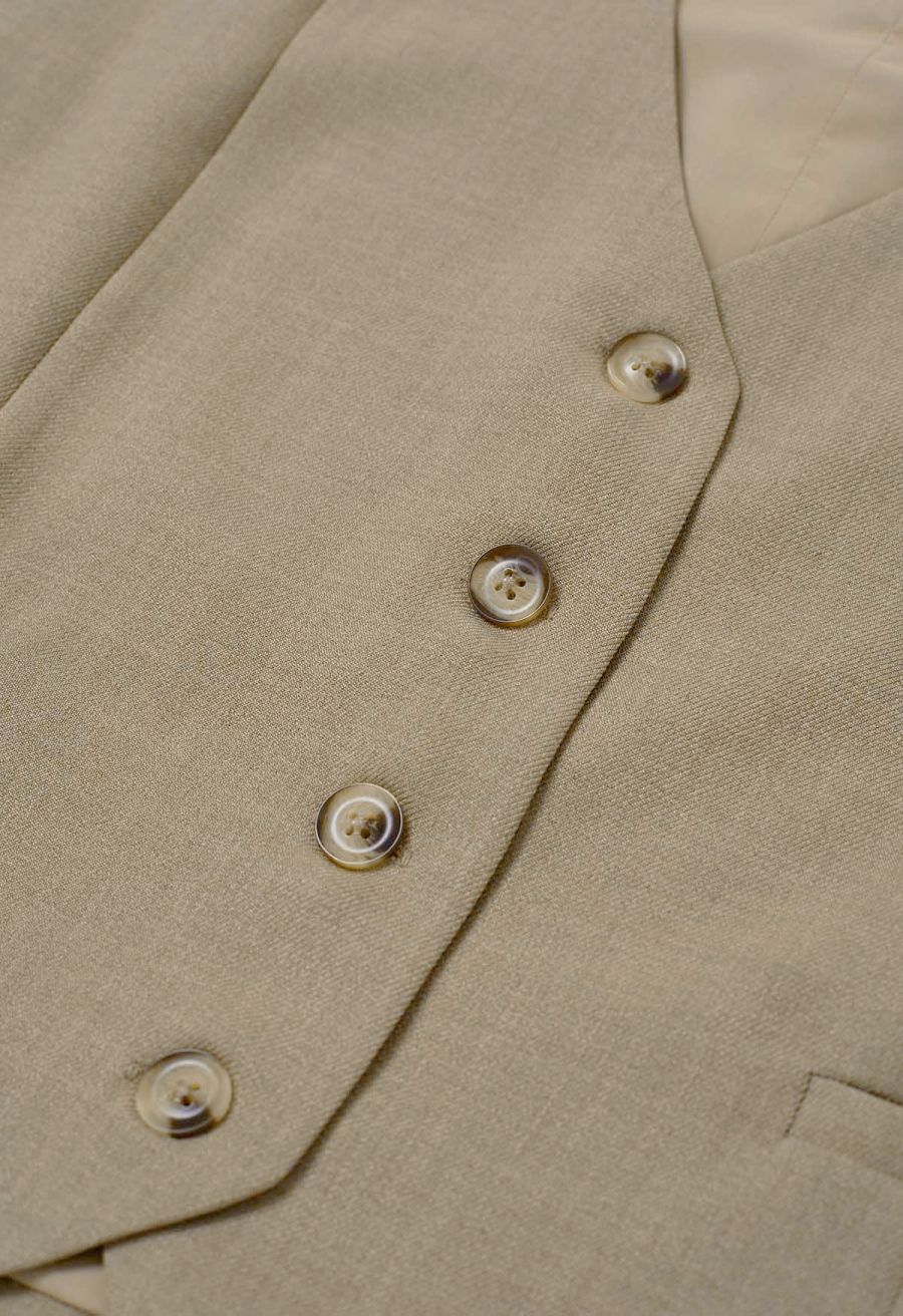 V-Neck Welt Pocket Buttoned Vest Blazer in Khaki