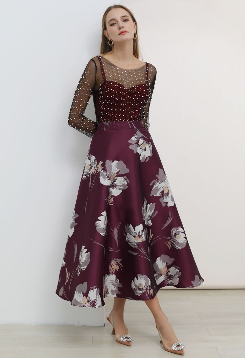Full Pearl Embellished Sheer Mesh Top in Black