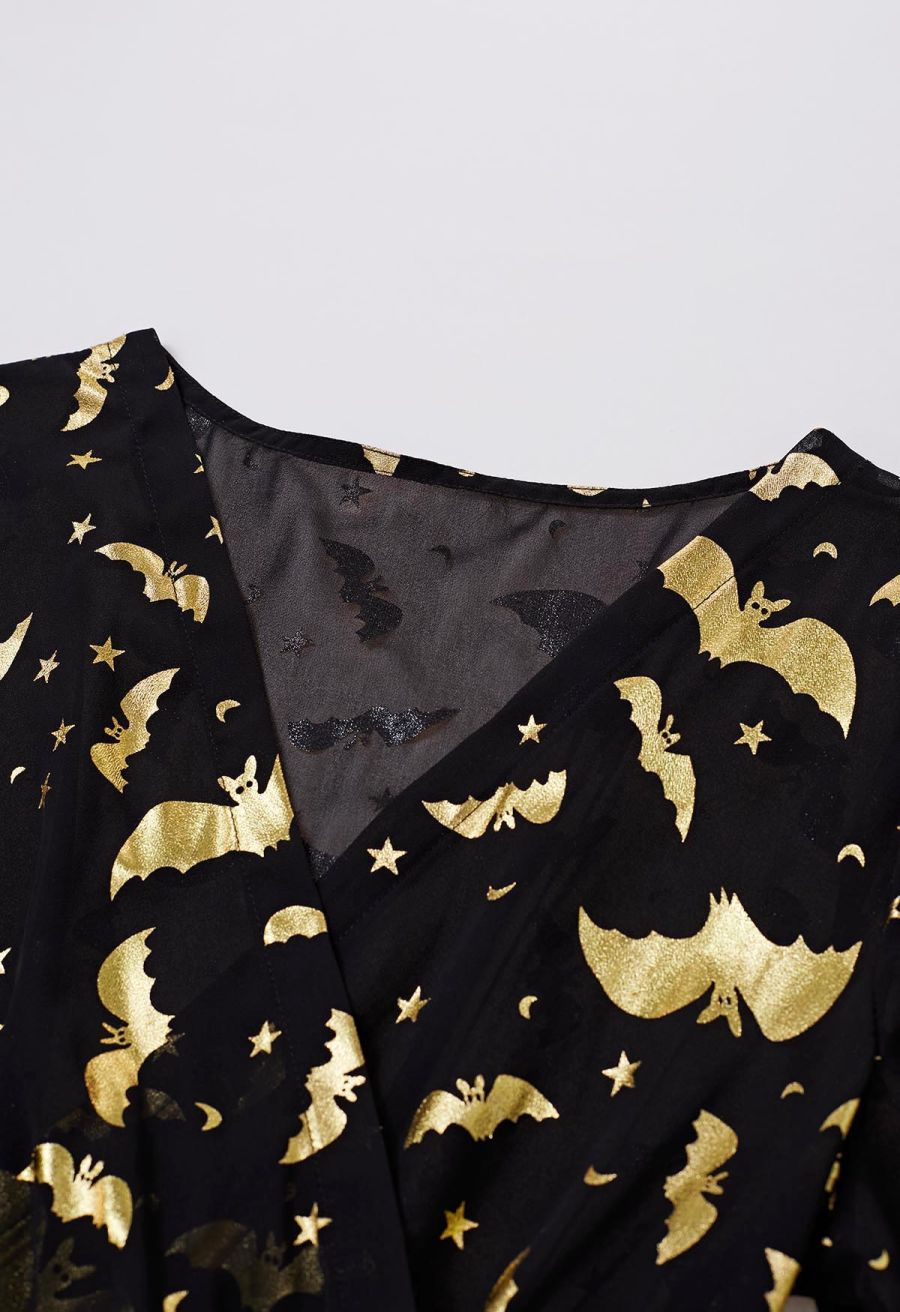 Metallic Gold Bats Chiffon Maxi Dress Halloween Costumes