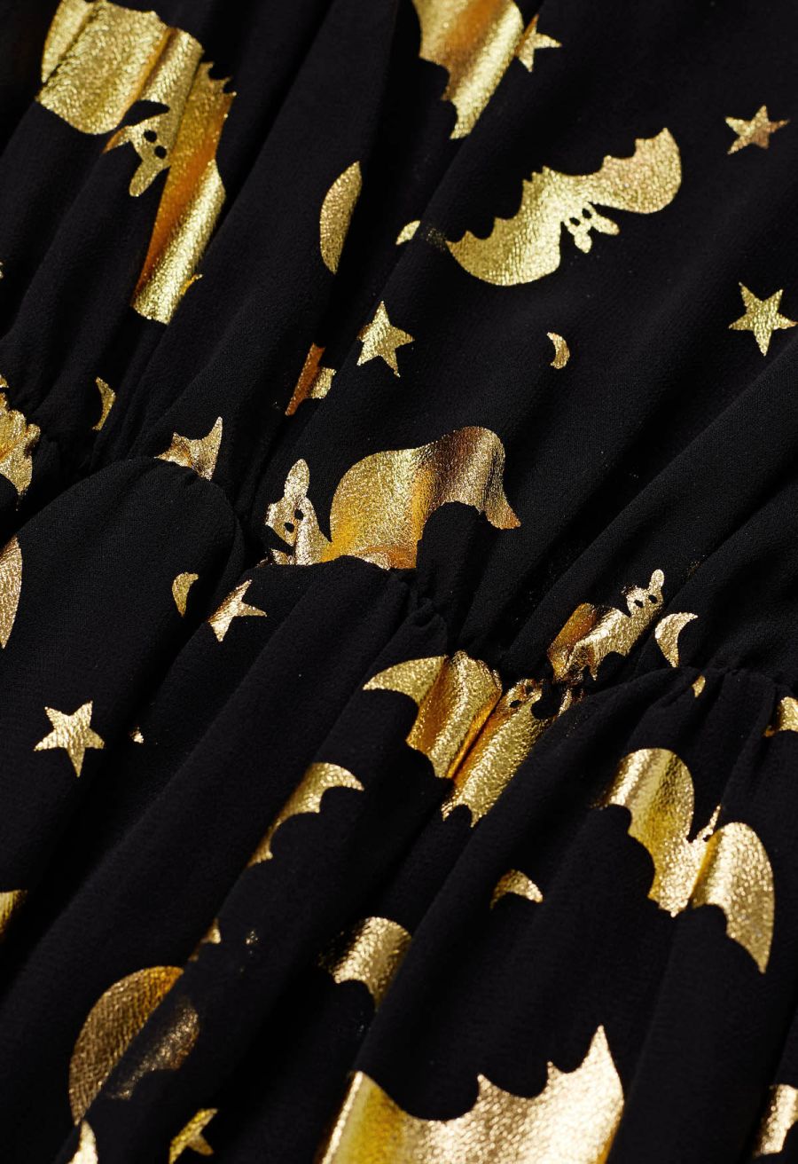 Metallic Gold Bats Chiffon Maxi Dress Halloween Costumes