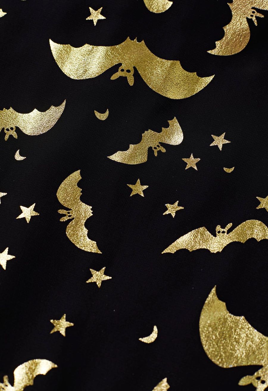 Metallic Gold Bats Chiffon Maxi Dress Halloween Costumes