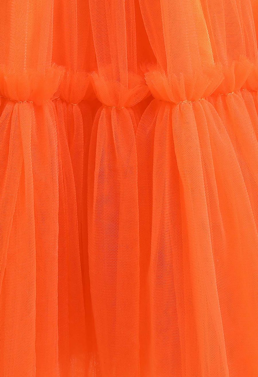 Bowknot Waist Tulle Dress in Orange for Kids