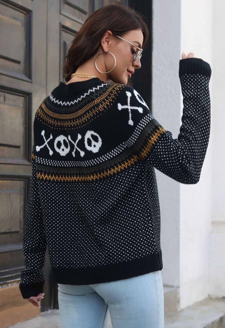 Halloween Skull Long Sleeves Knit Sweater