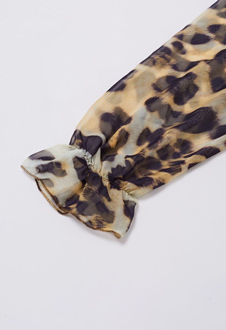 Alluring Animal Print Long-Sleeve Chiffon Maxi Dress