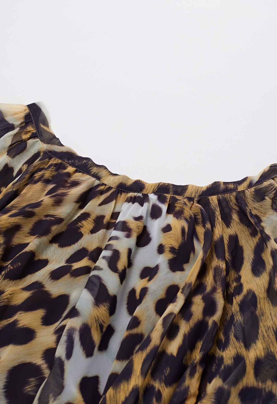 Alluring Animal Print Long-Sleeve Chiffon Maxi Dress