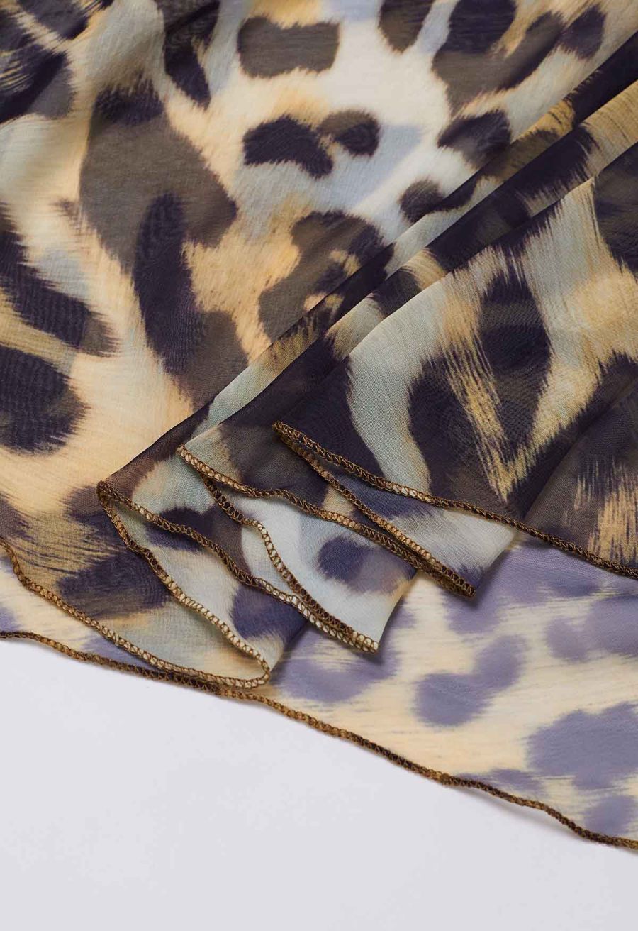 Alluring Animal Print Long-Sleeve Chiffon Maxi Dress