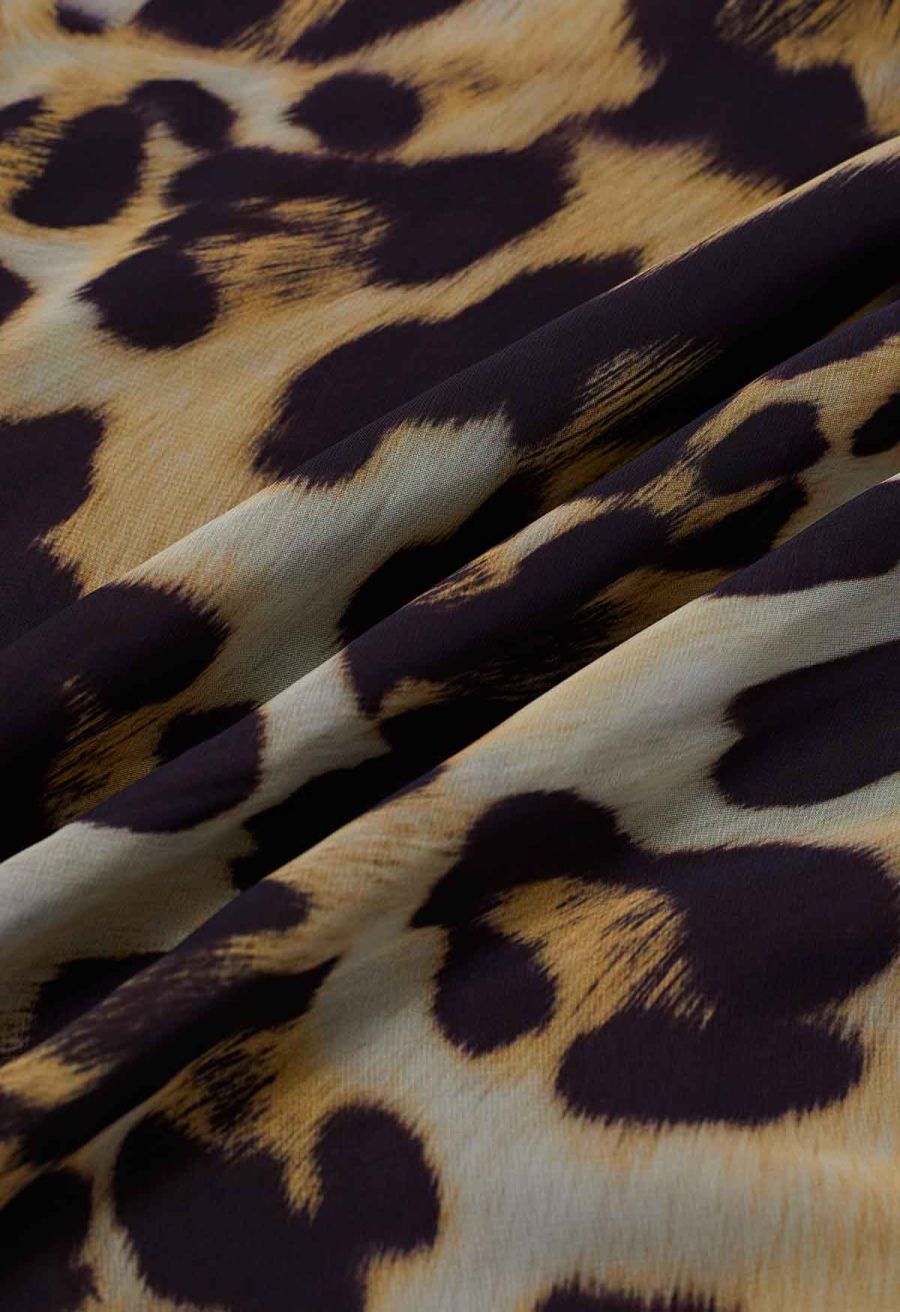 Alluring Animal Print Long-Sleeve Chiffon Maxi Dress