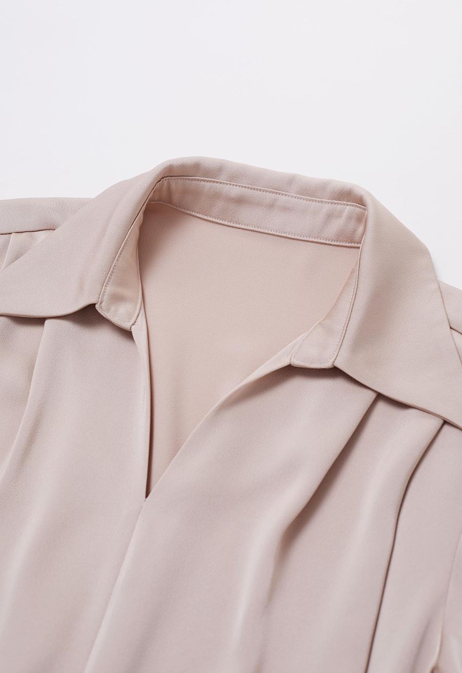 Crisscross Waist V-Neck Shirt in Dusty Pink