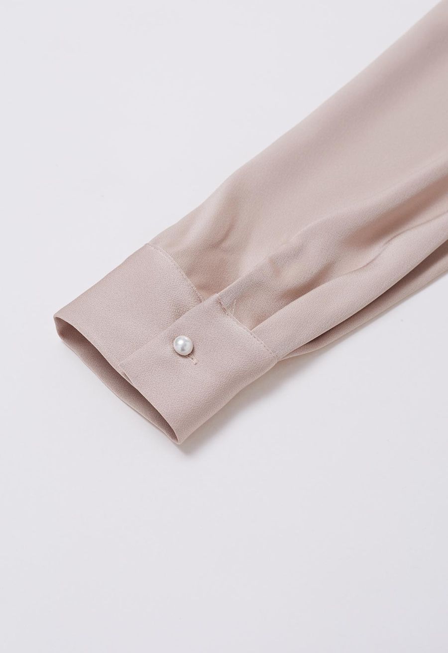 Crisscross Waist V-Neck Shirt in Dusty Pink