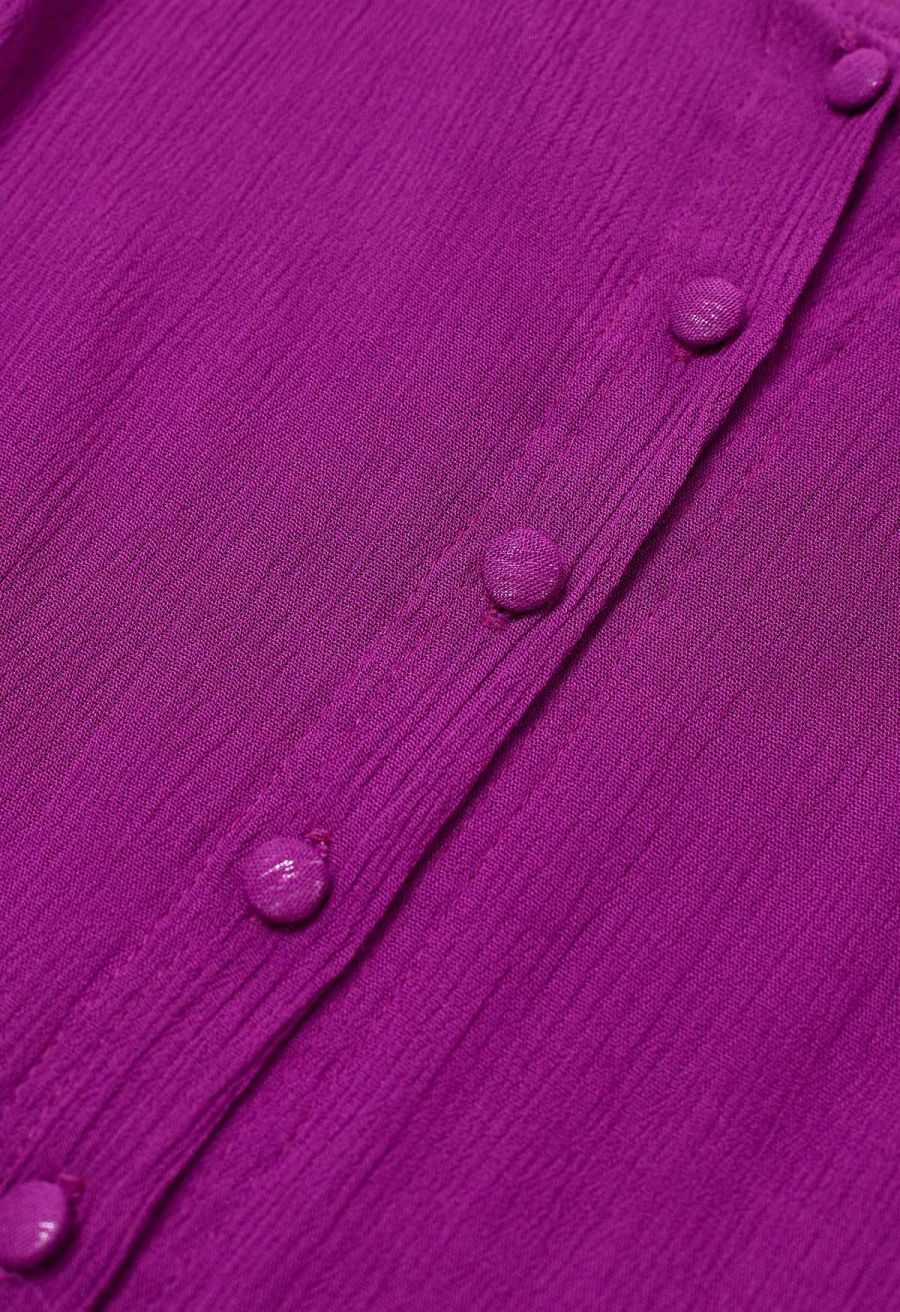 Exaggerated Bubble Sleeve Belted Ruffle Dress in Magenta