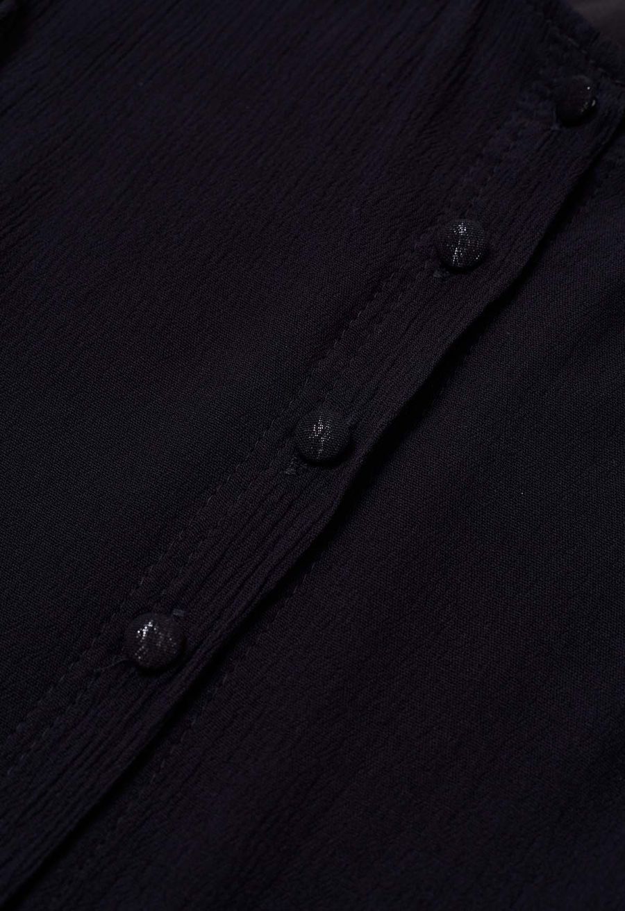 Exaggerated Bubble Sleeve Belted Ruffle Dress in Black
