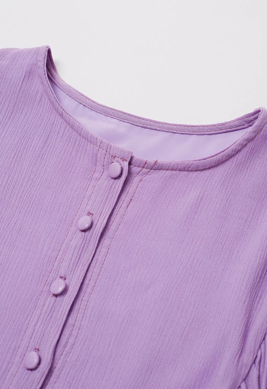 Exaggerated Bubble Sleeve Belted Ruffle Dress in Lilac