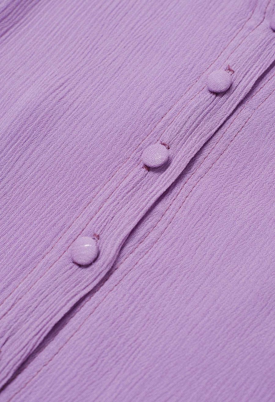 Exaggerated Bubble Sleeve Belted Ruffle Dress in Lilac
