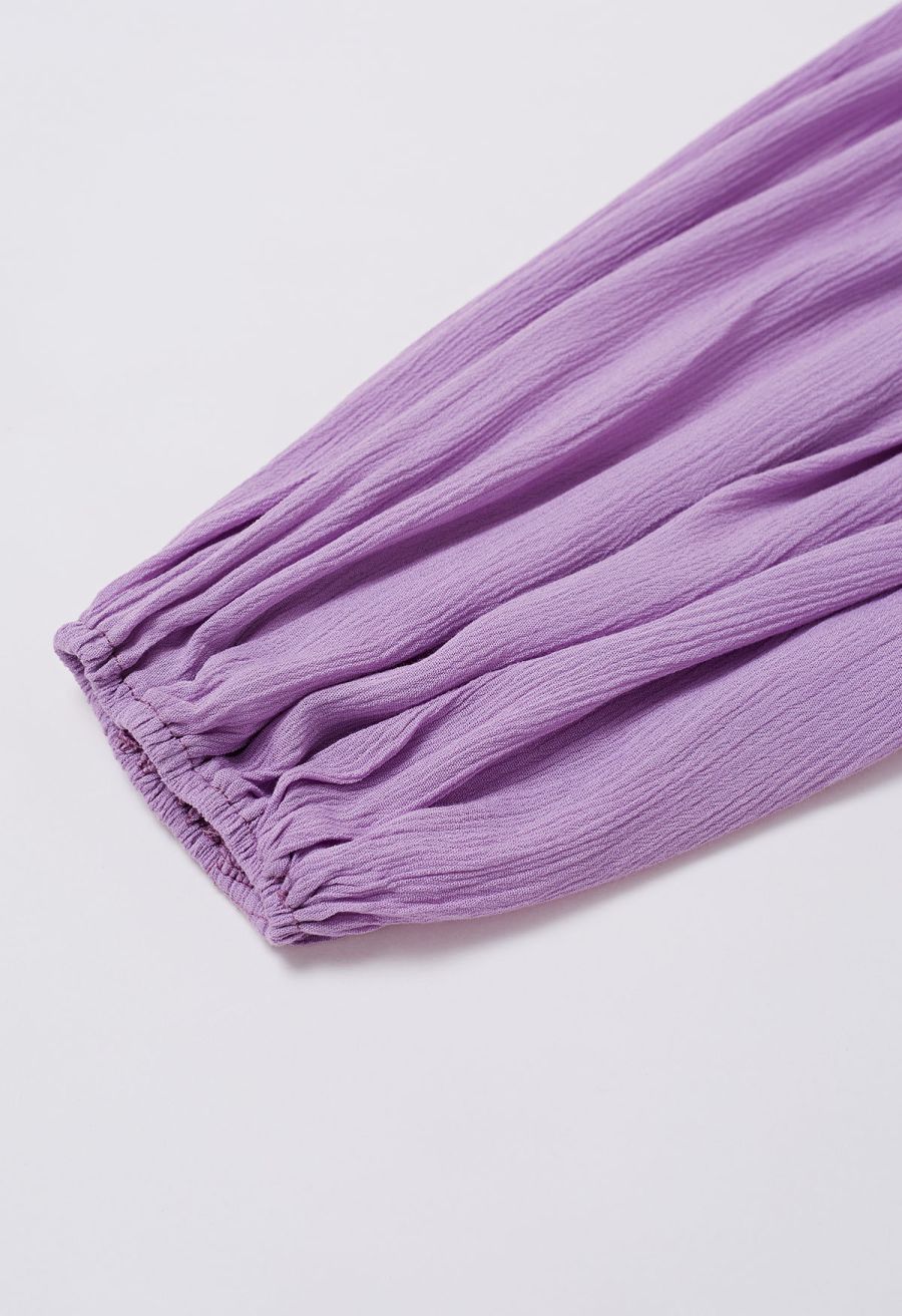 Exaggerated Bubble Sleeve Belted Ruffle Dress in Lilac