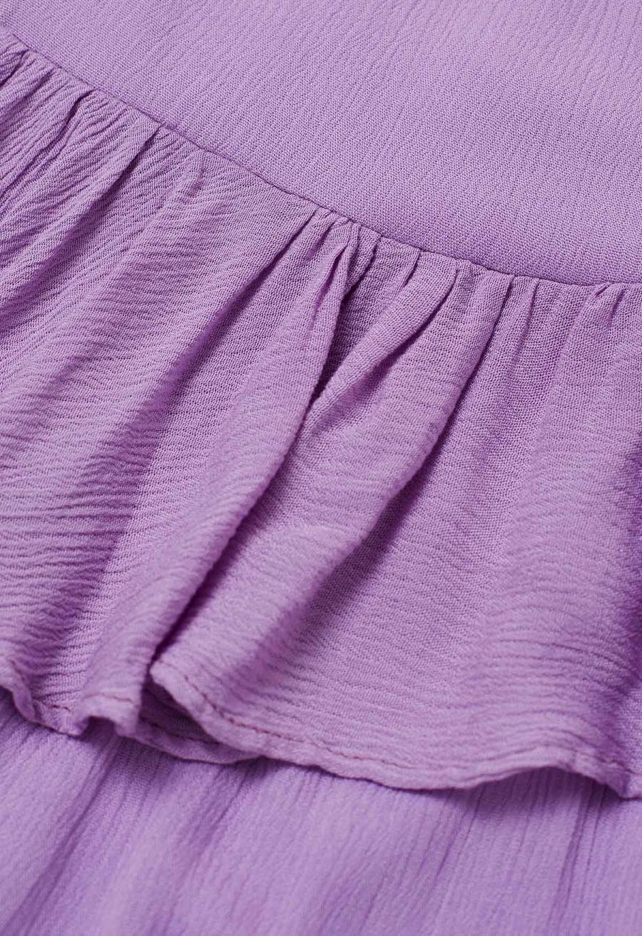 Exaggerated Bubble Sleeve Belted Ruffle Dress in Lilac